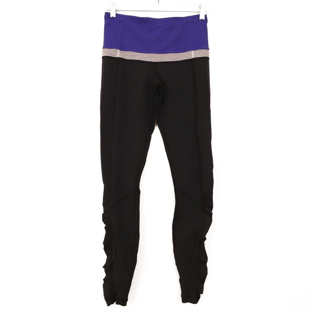 Lululemon Ruched Skinny Leggings Size 6 High Rise Black Purple EUC B46